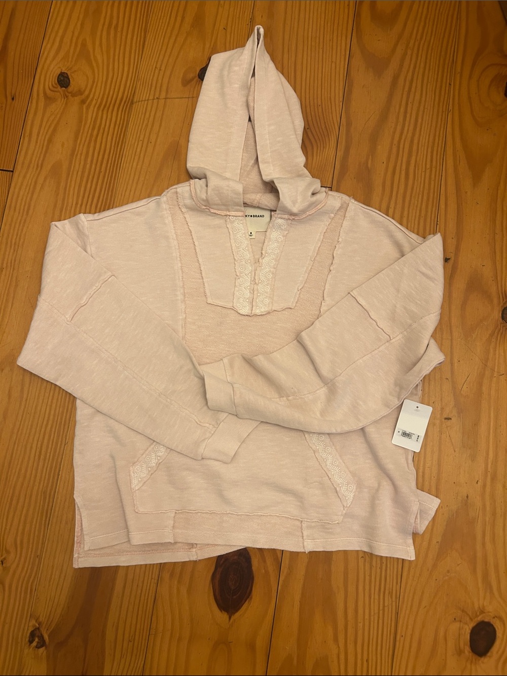Lucky Brand Pale Pink Lace-Trim Hoodie
